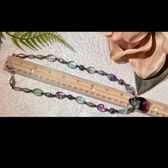 Natural Fluorite 925 Sterling silver Necklace. Large Tri-color Fluorite Pendant - Picture 12 of 15
